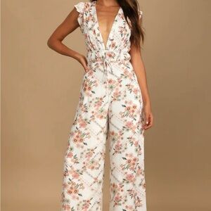 Floral Jumpsuit in Cream and Pink